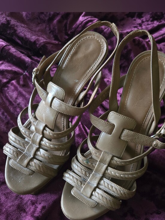 Yves Saint Laurent Shoes - YSL Hamptons Tribute Strappy Platform Heeled Sandal 37.5 Taupe